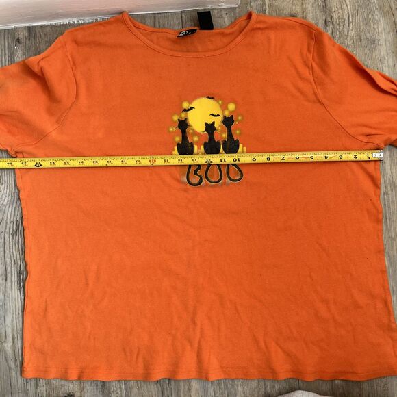 Halloween T-Shirt 2X Orange and Black Cats Moon Vintage Long Sleeve Spooky - Picture 5 of 7